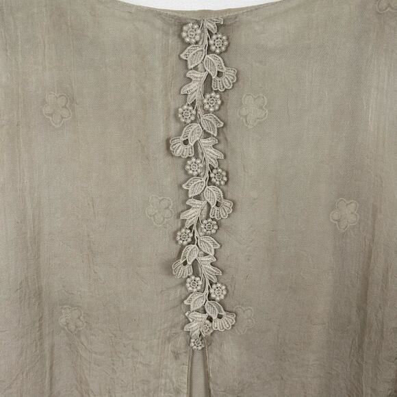 Feratelli Women's Top L Beige Embroidered Floral Layered Mesh Lace Lagenlook - Picture 6 of 9